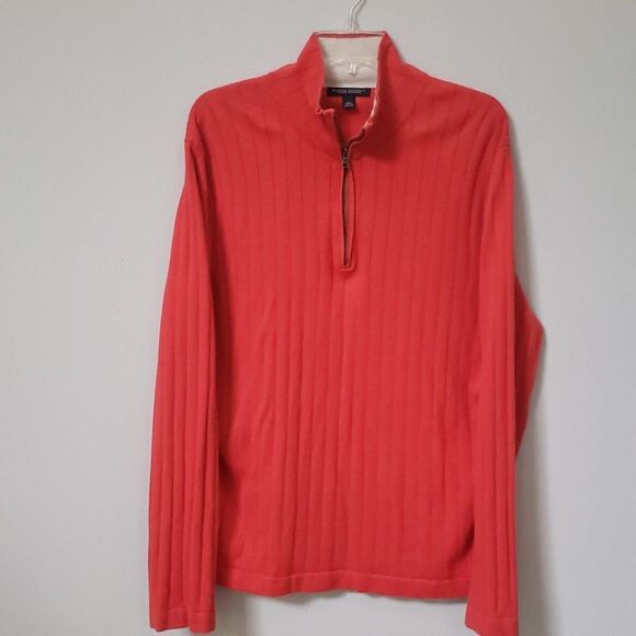 Y2K Banana Republic Sweater Mens L Mock Neck Cashmere Cotton Rib Knit 1/4 Zip - Picture 1 of 7